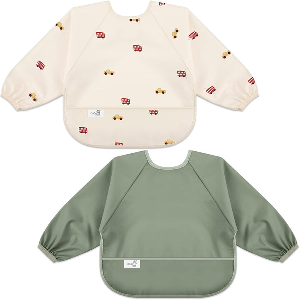 BebeBiu Long Sleeve Baby Bib, Waterproof Fabric, Catch-All Pocket, Baby Smock Bib, Adjustable