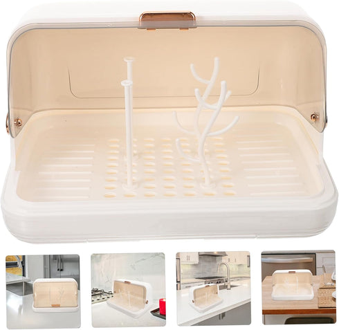 Countertop Baby Bottle Drying Rack Dust Cover Bottle Holder for Easy Drying Food-Grade Plastic Organizer and Cups