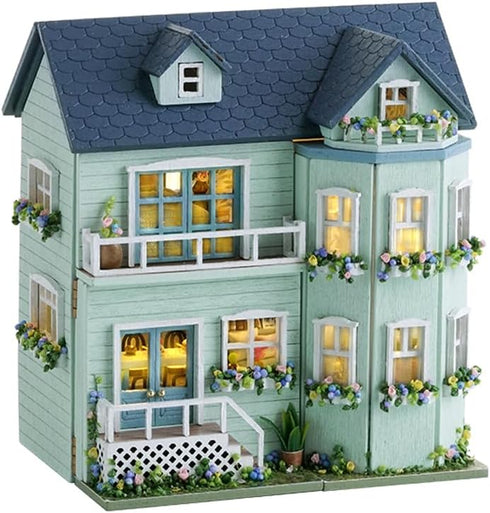 DIY Miniature House Kit, CUTEROOM Wooden Dollhouse Kit with Furniture, Birthday Gift for Women and Girls (Warm Manor)