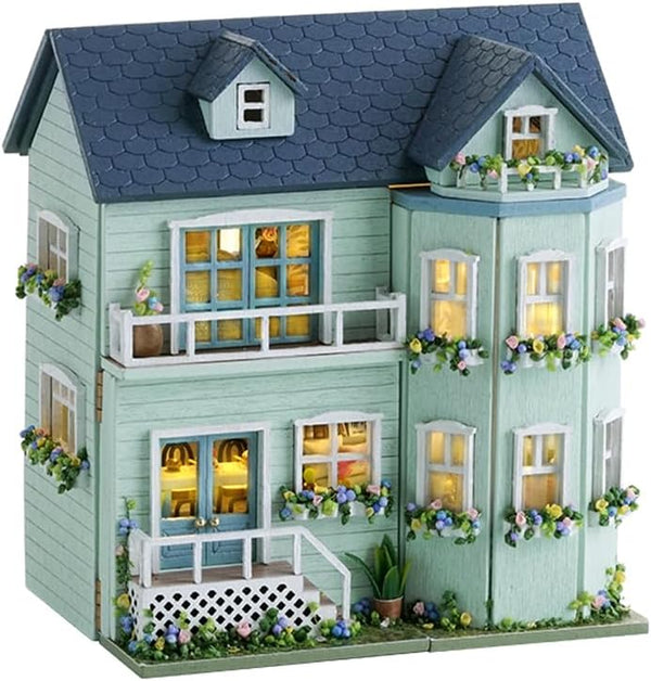 DIY Miniature House Kit, CUTEROOM Wooden Dollhouse Kit with Furniture, Birthday Gift for Women and Girls (Warm Manor)