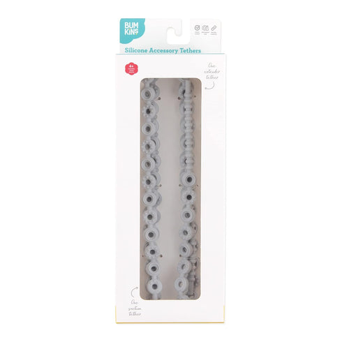 Bumkins Pacifier Clip Feeding Supplies for Baby Girl or Boy, Safe Platinum Silicone Tether Leash, Gray