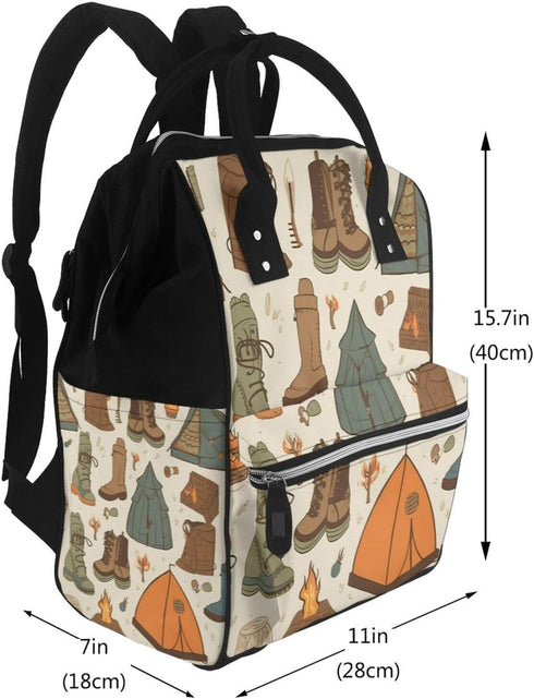 DWVTSLH Backpack Mummy Backpack Sleeping Bag Boots Campfire pattern Diaper Bag Multifunction Nappy Bags Waterproof