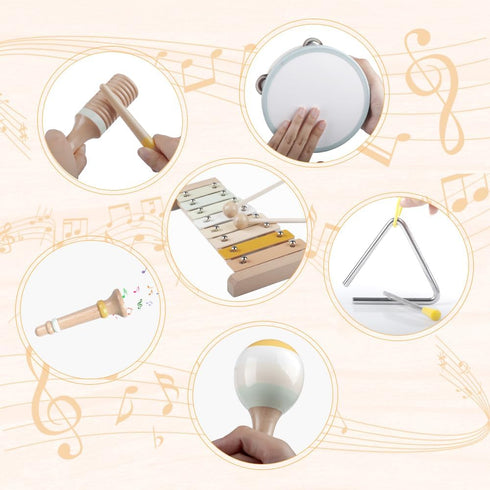 Montessori Wooden Toys for Toddlers 1-3, Baby Musical Instruments Set with Modern Boho Xylophone, Neutral Colors 3+