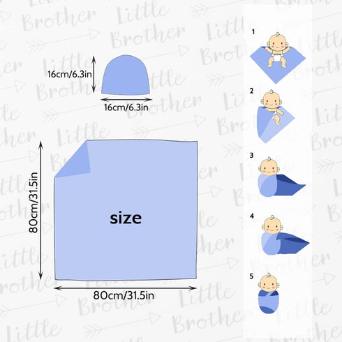 Newborn Swaddle Blanket with Beanie Set, Soft Stretchy Blanket for 0-3 Months Baby Boys and Girls
