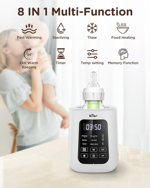 Bear Baby Bottle Warmer, Milk Warmer Breastmilk Bag Formula Fast Warming for New Born Baby Bottles, with Time Temp