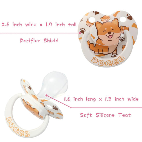 Cute Adult Sized Pacifier - Large Shield Butterfly Binky for Anxiety Relief with Puppy Print