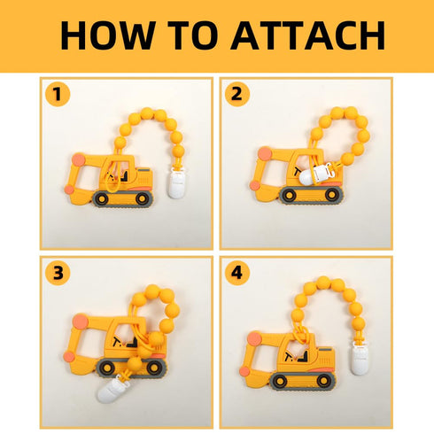 Baby Food Grade Silicone Carrier Vehicle Teether Toy - Teething Pain Relief Gift Set for 3 Months+