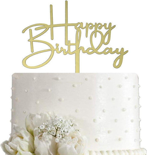 Happy Birthday Cake Topper - Mirror Gold Acrylic for Birthday Party Decorations