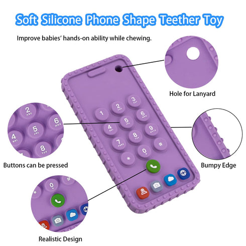 Baby Phone Teething Toys for 0-3, 0-6, 6-12 Months, Soft Silicone Baby Cell Phone Teethers