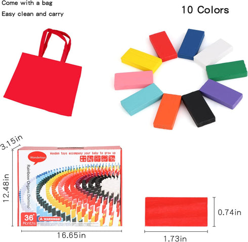 1000 Set 11 10 PCS Dominoes for Kids with Extra Blocks, Wooden Building Blocks Colors Dominoes Racing Tile Games