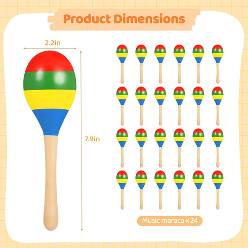 24 7.9 Inches PCS Maracas for Adults - Multi-Colored Wooden Maracas, Lightweight Design Noisemaker Musical Fun Party