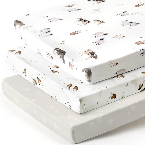 Stretchy Ultra Soft Jersey Knit Pack and Play Sheets Set 3 Pack,