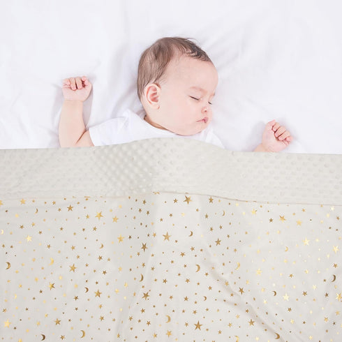 Baby Blanket for Boys Girls Soft Minky with Double Layer Dotted Backing, Star and Moon Printed 30 x 40 Inch