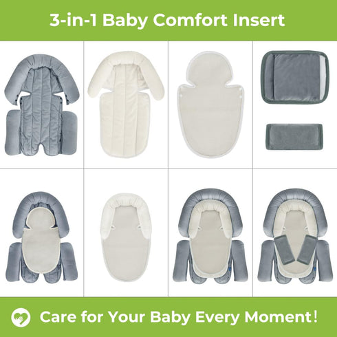 COOLBEBE 3-in-1 Set Upgraded Babybody Support & Strap Covers for Newborn Infant - Extra Soft Car Seat Insert Cushion