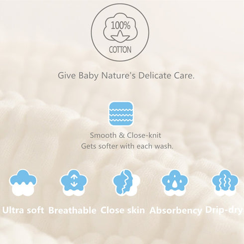 5 Pack 12x12 inches MUKIN Baby Washcloths - Natural Cotton Baby Wipes - Soft Newborn Face Towel and Washcloth