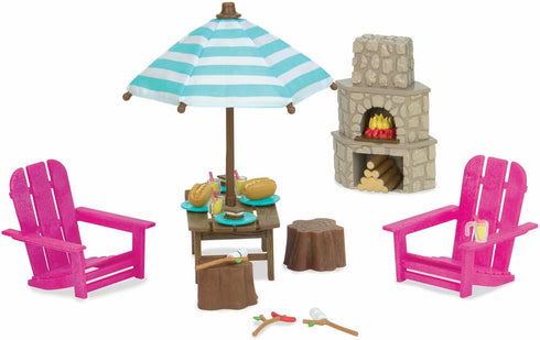 Li’l Woodzeez Outdoor Patio Set - Dollhouse Furniture & Accessories for Pretend Play, Gift for Kids 3 Years +