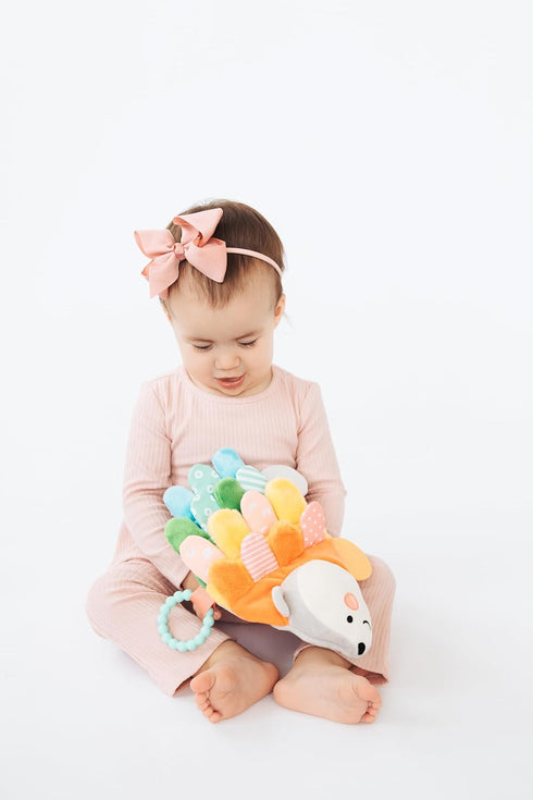 Pearhead 0m+, Hedgehog Sensory Toy, Plush Lovey with Crinkle Tabs and Silicone Teether for Babies Infant Development