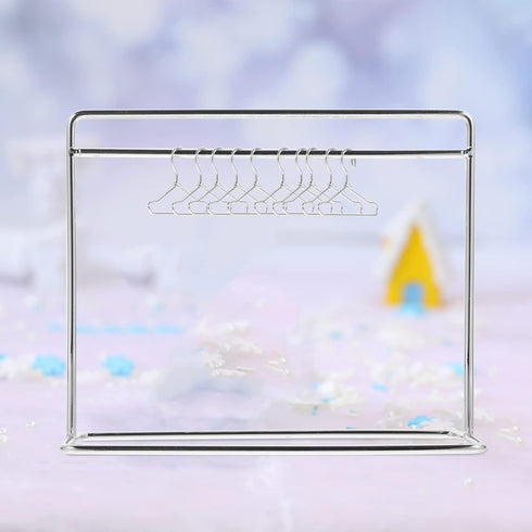 NUOBESTY Doll Dress Rack, Miniature Clothing Display Rack for Doll House Decoration Accessories - Silver