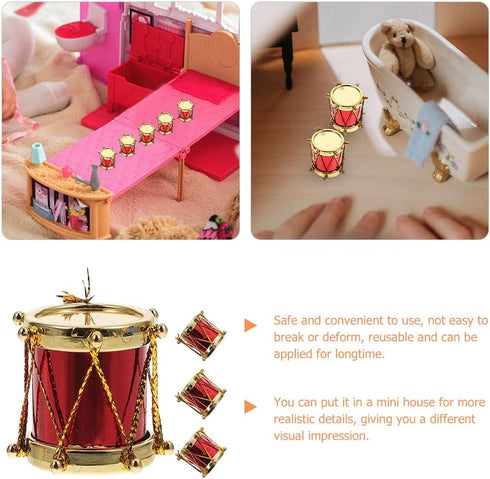 HOMSFOU Miniature Drum Models, 4pcs Mini Drum Accessories for Dollhouse Music Room Decor, 1:12 Scale