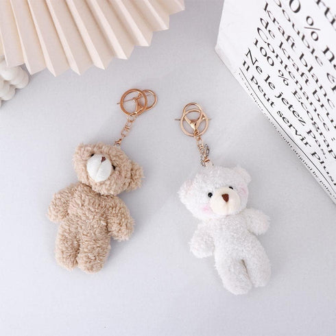 Brown Bear Pink Heart Plush Stuffed Keychain for Backpack - Soft Cotton Key Chain for DIY Crafts, Car Accessories