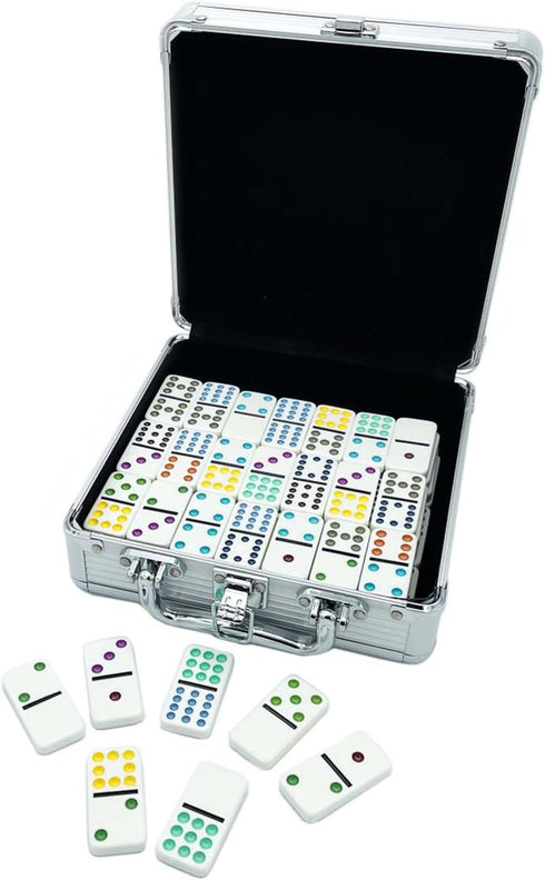 Set 2 8 8 99 Front Porch Classics, Mexican Train Domino On-The-Go Aluminum Carrying Case, to Players Ages