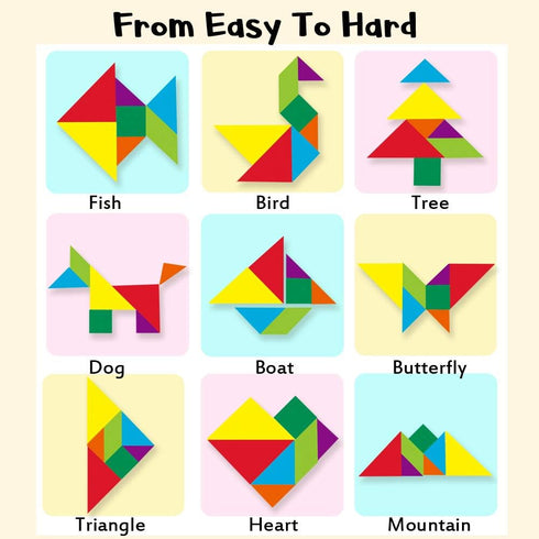 BEESTECH Wooden Tangram Puzzle Book, Travel Games for Kids, Educational Learning Puzzles Toys for Boys and Girls 3-8