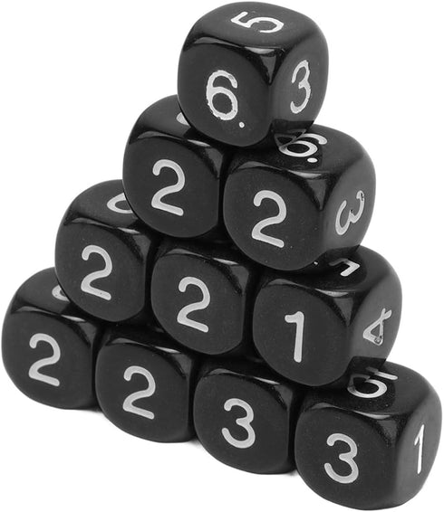 20Pcs Black 6 Sided Number Dice, Round Corner Polyhedral Dice, 16mm Role Playing Dice for Numeral Teaching Board Games