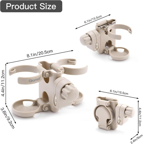 3 1 360 Gromast in Foldable Stroller Cup Holder with Phone Holder, Rotatable Bottle Holder, Universal Cup Holder