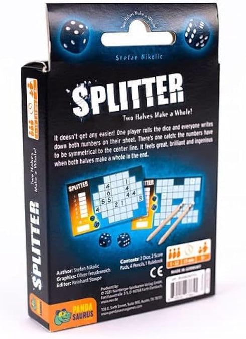 Symmetrical 8+, 1-12 15 Splitter Dice Game - A Challenge of Numbers and Strategy, Roll-and-Write Puzzle Game, Family