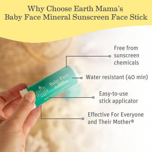 Earth Mama 40 0.74-Ounce, 3-Pack Baby Face Mineral Sunscreen Stick SPF | Non-Nano Zinc, Natural Water Resistant Sun