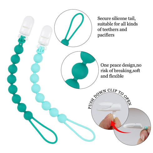4-Pack Green Silicone Teething Pacifier Clips - BPA Free