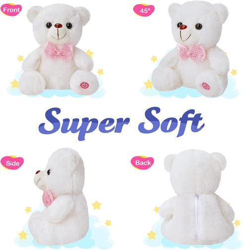 BSTAOFY Light up Mother's Day White Teddy Bear, 8" LED Stuffed Animal Soft Nightlight Glow Bear