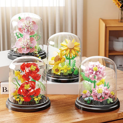 Nipurex 520 Flower Bouquet Building Kit, Hibiscus Flower Building Blocks with Dust Cover, Brick Flowers Building