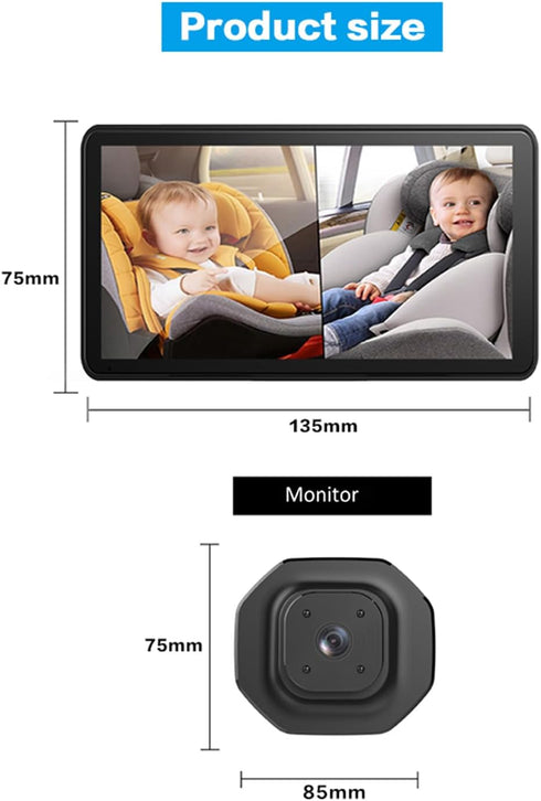 Generic 2 5" Car Baby monitorrBaby Car Camera for Kids - Dual Channel Car Baby Monitor with Split Screen,Night Vision