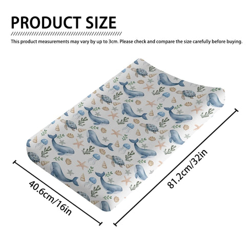 KuphiL10C Girls-16x32 Watercolor Ocean Whale Sea Turtle Starfish Seashells Pattern Baby Changing Pad Cover, Unisex Sea