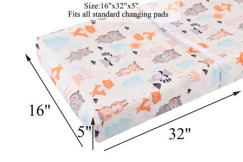 Changing Pad Cover Set, 3 Pack Jersey Knit Ultra Soft for Baby Boys Girls, Elephant, Tiger/Fox/Grey