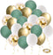 Green and Gold Party Balloons, 50 Pcs 12 Inch Retro Sage Green White Metallic Balloons with Gold Confetti for Wedding