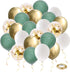 Green and Gold Party Balloons, 50 Pcs 12 Inch Retro Sage Green White Metallic Balloons with Gold Confetti for Wedding