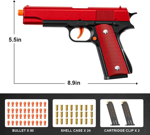 2Pack 1911 Shell Ejecting Pistol Toys Gun - Semi-Automatic Handgun with Soft Bullet and Auto Rebound, Outdoor Game Toy