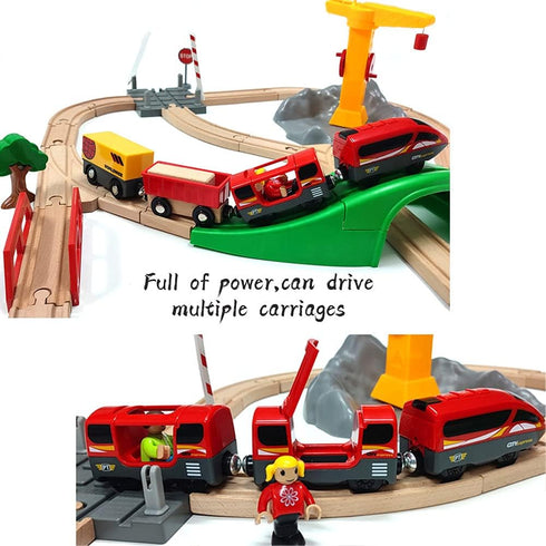 DSHMIXIA Set 3 4 5 Battery Operated Trains for Wooden Train Track Locomotive with Light for Toddlers Year Old Boys Red