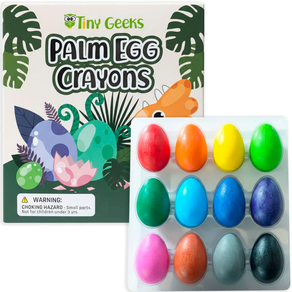 TinyGeeks 12 Color Egg Crayons - Palm Grasp Non-Toxic and Washable for