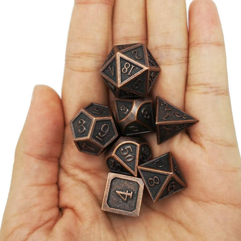 Haxtec Antique Copper Metal DND Dice Set - 7 Polyhedral Dice Compatible with Dungeons and Dragons