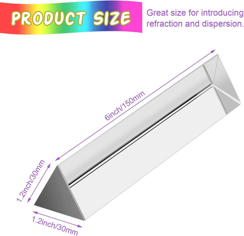 Coitak 6 Inch Optical Glass Triangular Prism, Crystal Tool for Teaching Light Spectrum Physics and Photography