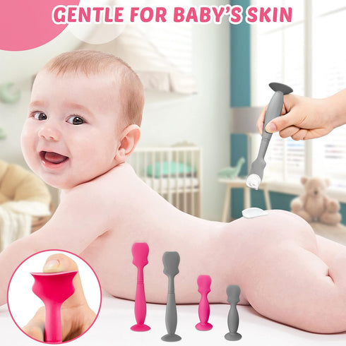 CHENGU 4 Pack Baby Diaper Cream Spatula Applicator Soft Silicone Mini Rash Cream Brush for Newborn (Rose, Gray)