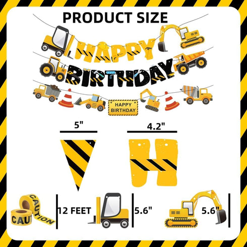 FIGEPO Set Construction Party Supplies Dump Truck Party Decorations with caution tape, construction pennant flags