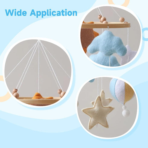 Skdqiee Crib Mobile, Sun Hot Air Balloon Design, Handmade Felt Decorations, Cloud, Star, and Balloon Hanging Toys