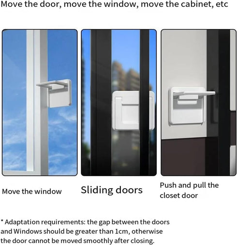2 Pack Foldable Sliding Door Lock Handle, Sticky Safety Non Punching Grip Sticker for Closet, Window, Glass Doors
