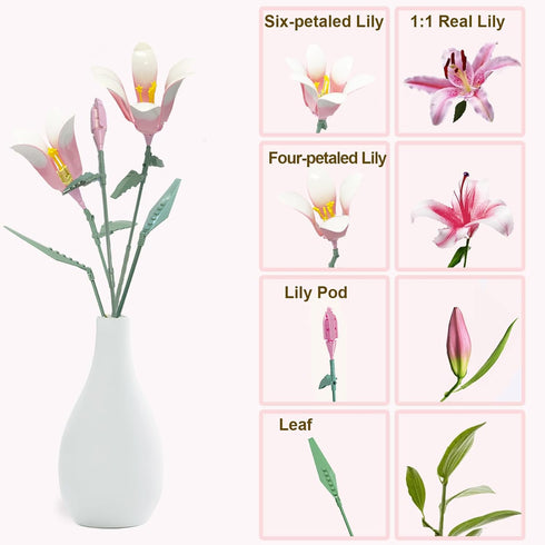 Famiredo Set, Lily Flower Kit for Adults, Artificial Flower Bouquet Mini Building Bricks for Gifts/Home Decor