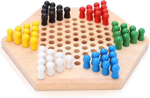 Colorful Wooden Chinese Checkers Board Game Set, Classic Strategy Game for Kids and Adults, 7.8 Inch