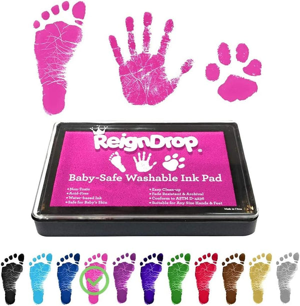 ReignDrop Ink Pad for Baby Footprint & Handprint - Impressive Keepsake Stamp for Kids, Smudge Proof, Acid Free (Pink)